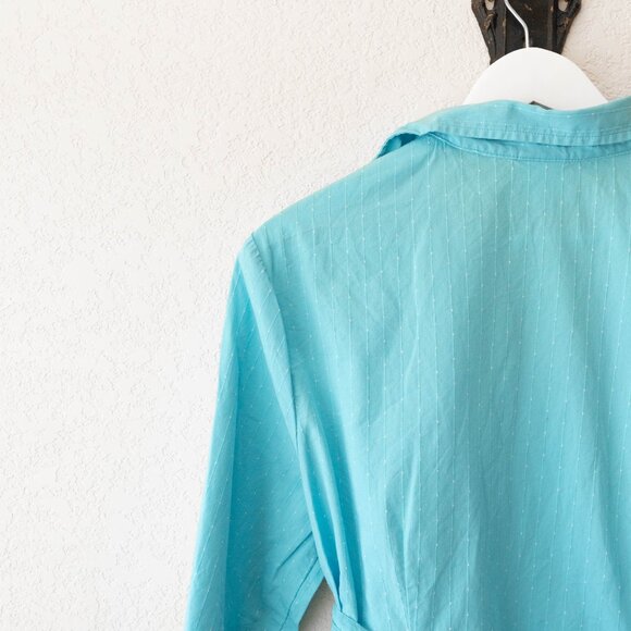 Motherhood Maternity L Blue Wrap Tie Back 3/4 Sleeve Cotton Top - Picture 9 of 12